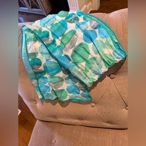 Vintage ECHO Silk Mod Scarf Retro Blue Green Grey Circles 58”